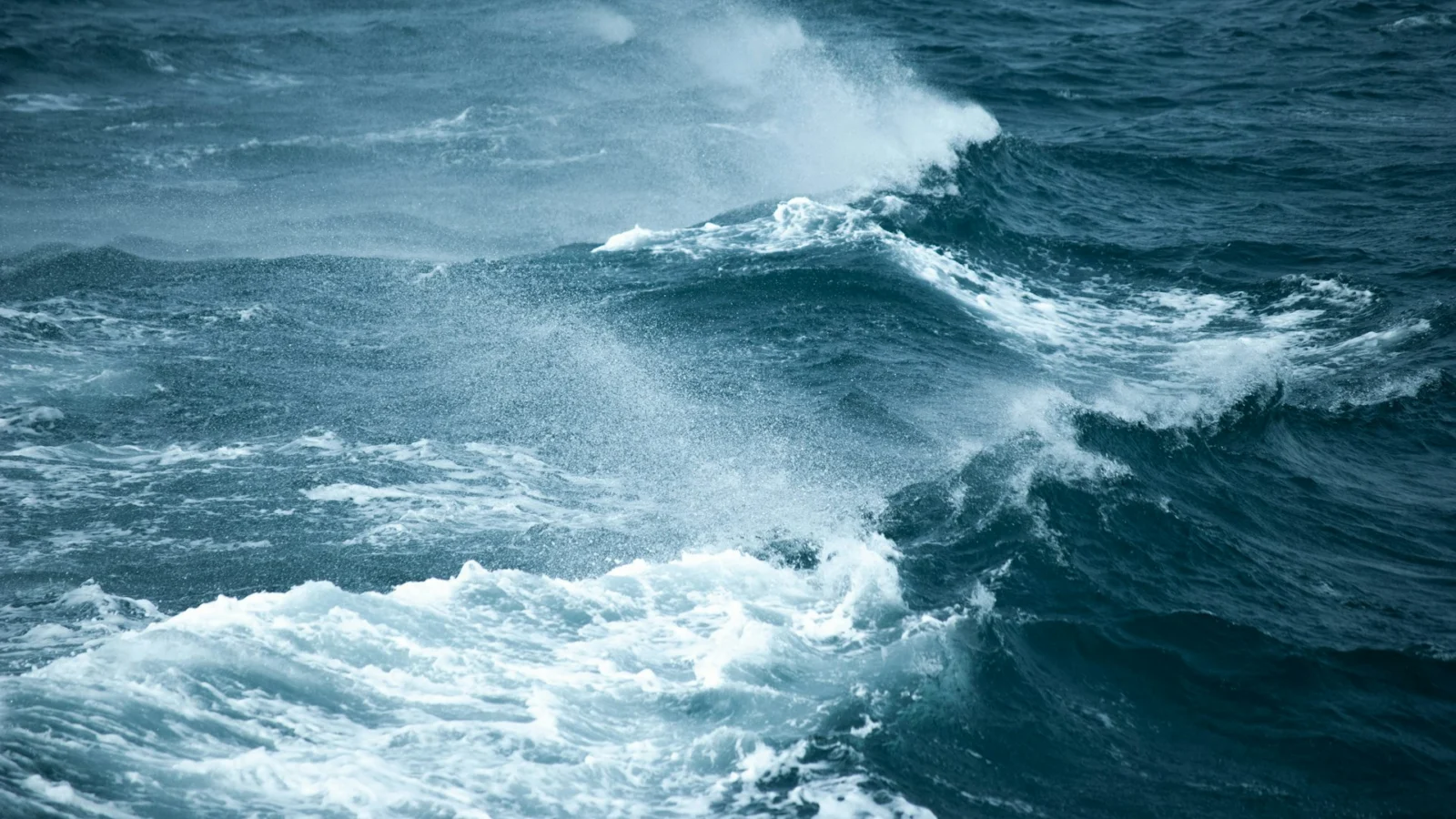 Rough sea with waves and spray