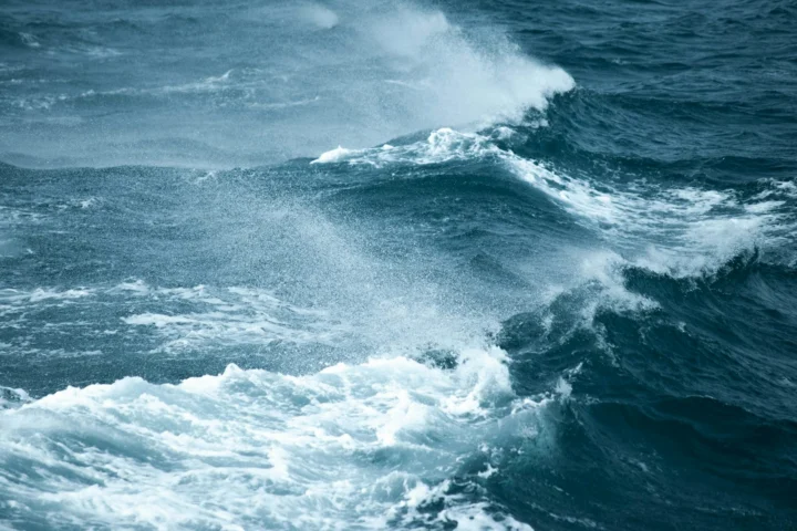 Rough sea with waves and spray
